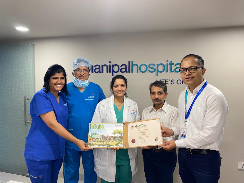 Dr. Shruthi Kobal receiving Fellowship degree in Pediatric ENT & Airway management from Manipal Hospitals, Bengaluru